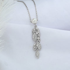 Freshwater Pearl Wheat Ear with Zircon Silver Necklace for Women