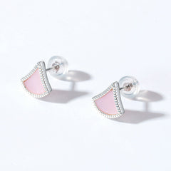 Pink Mother of Pearl Geometry Triangle Sterling Silver Stud Earrings