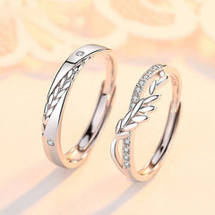 Wheat Ear Leaf Silver Couple Ring