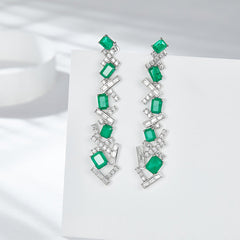 Lab-Created Emerald Irregular Splicing Silver Drop Earrings for Women