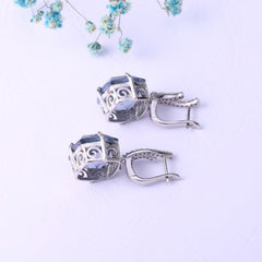 Luxury Fashion Inlaid Crystal Square Silver Drop Earrings for Women