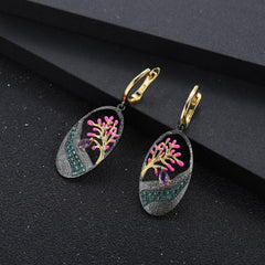 Italian Tree Design s925 Sterling Silver Enamel Drop Earrings for women