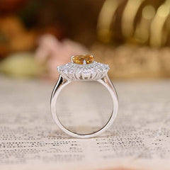 Luxury Halo Pear Drop Natural Yellow Crystal Ring