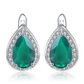 Natural Green Agate Soleste Halo Pear Shape Silver Studs Earrings for Women