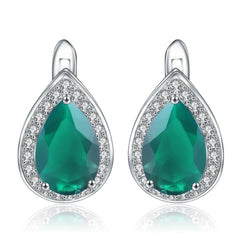Natural Green Agate Soleste Halo Pear Shape Silver Studs Earrings for Women