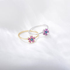 Turquoise with Zircon Flower Sterling Silver Ring