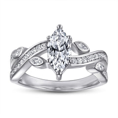 Marquise Zircon with Hollow Pattern Silver Ring for Women