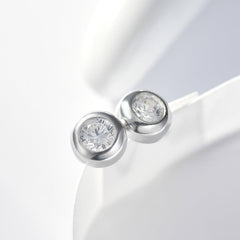 Classic Single Zircon Silver Stud Earrings for Women