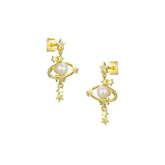 Pearl Saturn with Zircon Tassel Stars Silver Drop Earrings for Women