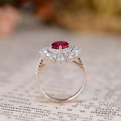 Luxury Halo Heart Shape Lab Created Ruby Ring