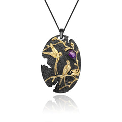 Colourful Gemstone Magpie Pendant Silver Necklace for Women