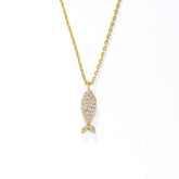 Full Zircon Small Fish Pendant Sterling Silver Necklace for Women