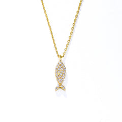 Full Zircon Small Fish Pendant Sterling Silver Necklace for Women