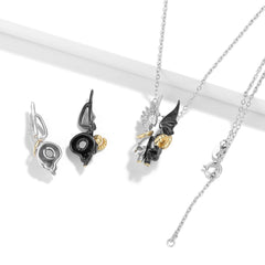 Halloween Angel Demon Double Face Skull Silver Necklace