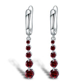European Natural Garnet Long Beading Sterling Silver Drop Earrings for Women