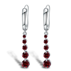 European Natural Garnet Long Beading Sterling Silver Drop Earrings for Women