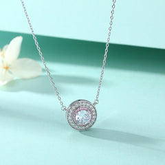Colourful Round Zircon Soleste Halo Pendant Silver Necklace for Women