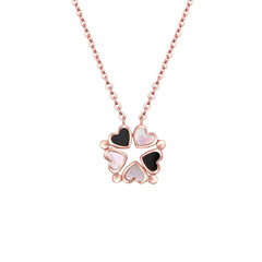 Two Ways Wearing Black Agate and Mother-of-pearl Heart Silver Necklace for Women