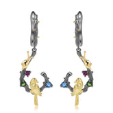 Natural Wind Bird Design 925 Silver Natural Gemstone Earrings for Women