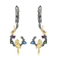 Natural Wind Bird Design 925 Silver Natural Gemstone Earrings for Women
