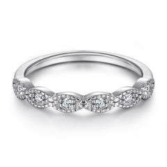 Round Zircon Flower Soleste Halo Retro Pattern Silver Ring Set