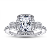 Radiant Cut Zircon Soleste Halo Cathedral Silver Ring for Women