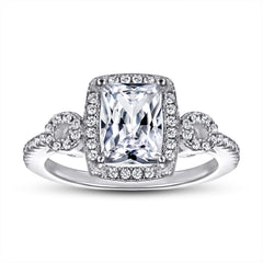 Radiant Cut Zircon Soleste Halo Cathedral Silver Ring for Women