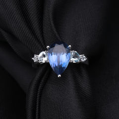 Natural Topaz Pear Drop Cathedral Silver Ring for Women