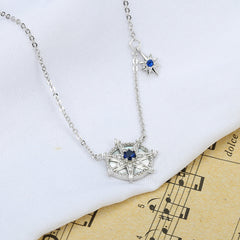 Eight-star Compass with Blue Zircon Silver Necklace for Women