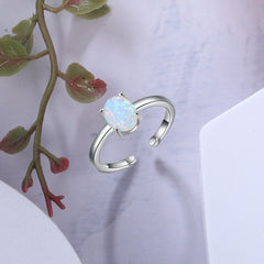 Four Prongs Oval Opal Opening Sterling Silver Ring