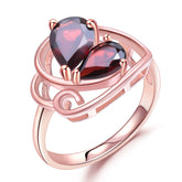 European Retro Design Inlaid Natural Garnet Two Gemstones Plated 18k Rose Gold Ring for Women