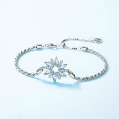 Winter Snowflake Marquise Shape Blue Zircon Sterling Silver Bracelet