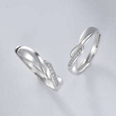 Zircon Interweave Wave Silver Couple Ring