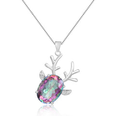 Fashion Creative Design Inlaid Natural Crystal Elk Styling Pendant Silver Necklace for Women