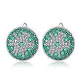 European Vintage Style Group Inlaid Natural Green Agate Circle Sterling Studs Earrings for Women