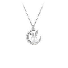 Bunny with Pearl Pendant Silver Necklace for Women