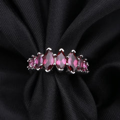 Row of Marquise Shape Natural Rose Pomegranate Silver Ring