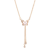Elegant Mother of Pearl Butterfly Tassel Silver Necklace for Women