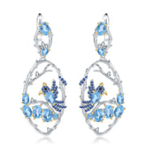 Birds Design Chinese Style 925 Silver Natural Gemstone Drop Earrings for Women