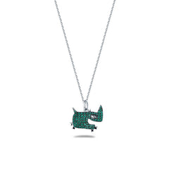 Emerald Green Zircon Little Monster Silver Necklace