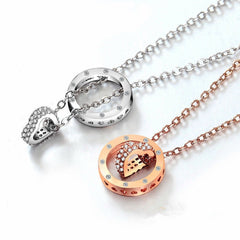 Valentine's Day Gift Zircon Circle with Heart Shape Silver Necklace for Women