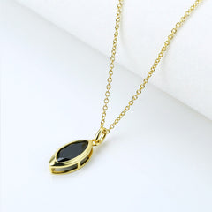 Black Obsidian Marquise Shape Pendant Silver Necklace for Women