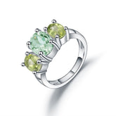 Natural Green Crystal Three Stones Silver Ring for Women