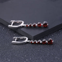 European Natural Garnet Long Beading Sterling Silver Drop Earrings for Women