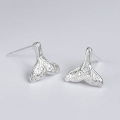 Fishtail with Pattern Silver Stud Earrings for Women