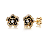 Zircon Petal Black Camellia Silver Studs Earrings for Women