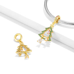 Hollow Christmas Tree Colourful Zircon Silver Pendant