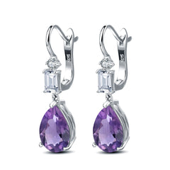 Colourful Crystal Pear Shape Silver Drop Earrings for Women