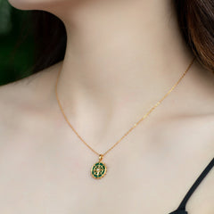 Navy Rudder Round Shape Malachite Zircon Sterling Silver Pendant