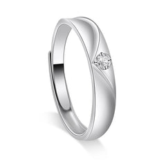 V-shape Pattern with Round Zircon Silver Couple Ring